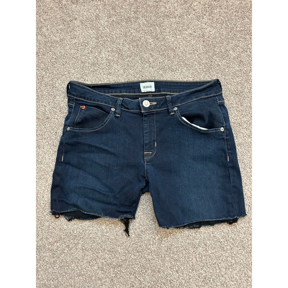 Hudson Denim Cut Off Shorts Womens 30 Dark Blue Excellent Flap Pocket Raw Hem